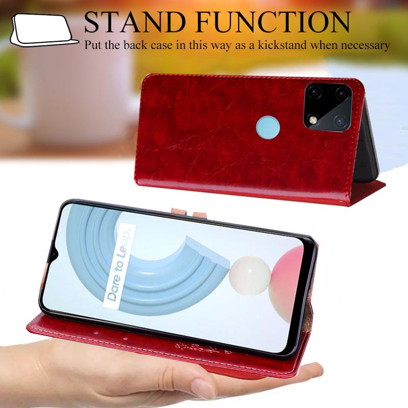 Book Soft Leather Wallet Phone Case For OPPO Realme C35 C31 C21Y C25Y C20 9 9i 8 8i A54 A74 A94 A57 5G 4G Shockproof Flip Stand Holder Cover