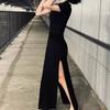 Neues Sommer Kurzarm Einfarbig Slim Fit Sexy Kleid Damen Elegant Hüftbetont Lässige Damen Lange Kleider Vintage Schlitz Stehkragen Damenkleid 25992