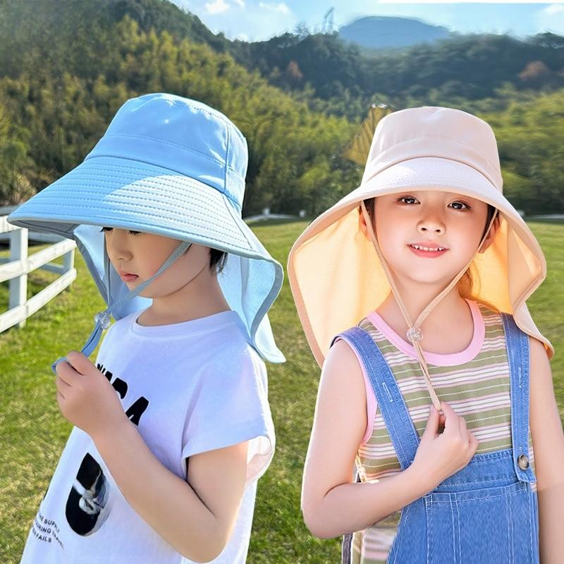 Kinder Sommer Outdoor Sonnenhut mit breiter Krempe und Nackenschutz für Mädchen und Jungen