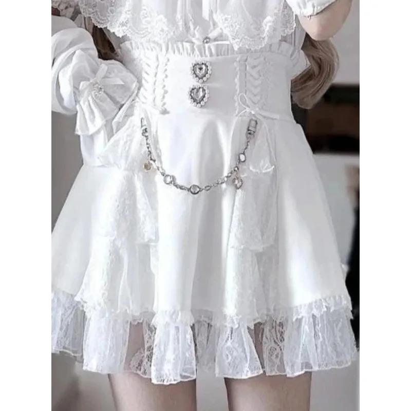 Cute Lace Bow Lolita Shirts Women Japanese Y2K Puff Long Sleeve Slim Fit Blouse Subcultural Matching Clothing