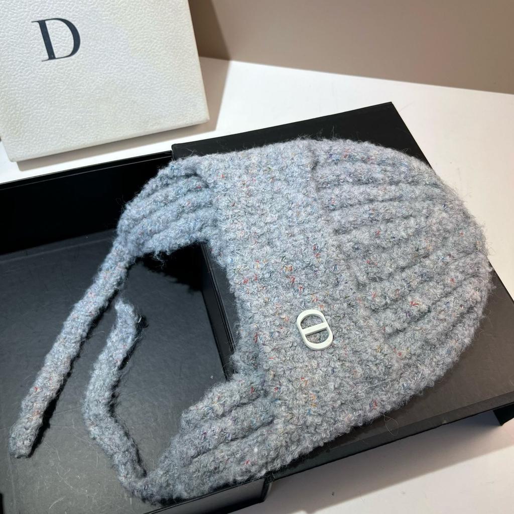 Dongdaemun Dd Circle Yarn Cute Ear Protection Hat Warm Soft Waxy Elastic Face Small Knitted Flying Hat