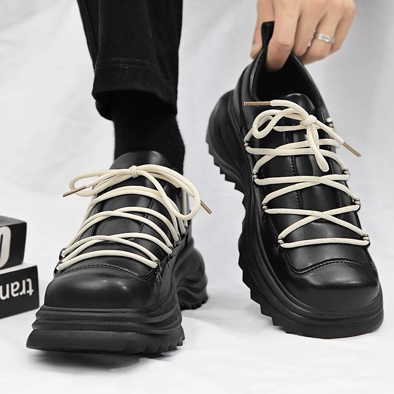 Fashion Thick Soled Trendy Fashion Designer Style Shoes Adolescents and Adults Leather Shoes Height Increasing Casual Outdoors Shoes Men