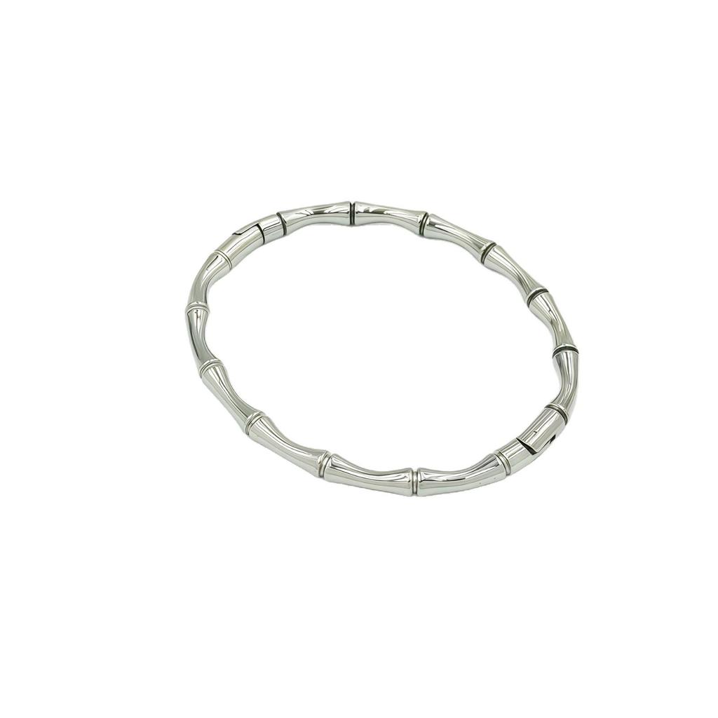 Elegant Women's Bamboo-Style Bracelet: White Mother-of-Pearl & Titanium Steel