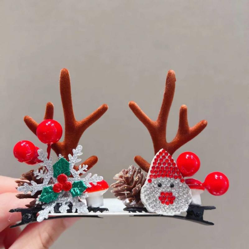 2Pcs/set Christmas Hair Clips For Girls Women Kawaii Christmas Elk Ear Hairpins Xmas Party Barrette Hair Accessories Headwear