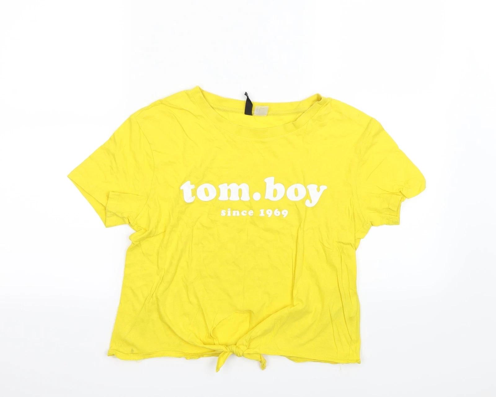 

Divided Womens Yellow 100% Cotton Cropped T-Shirt Size S Crew Neck XL