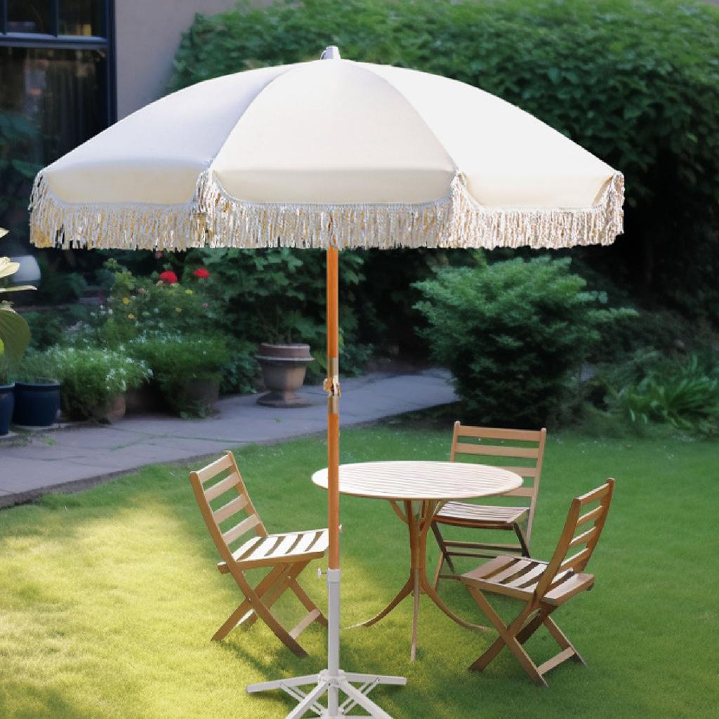 Patio Umbrella with Fringe 8 Fiberglass Ribs UV Proof Large Outdoor Table Market Umbrella for Garden Deck Backyard Pool
