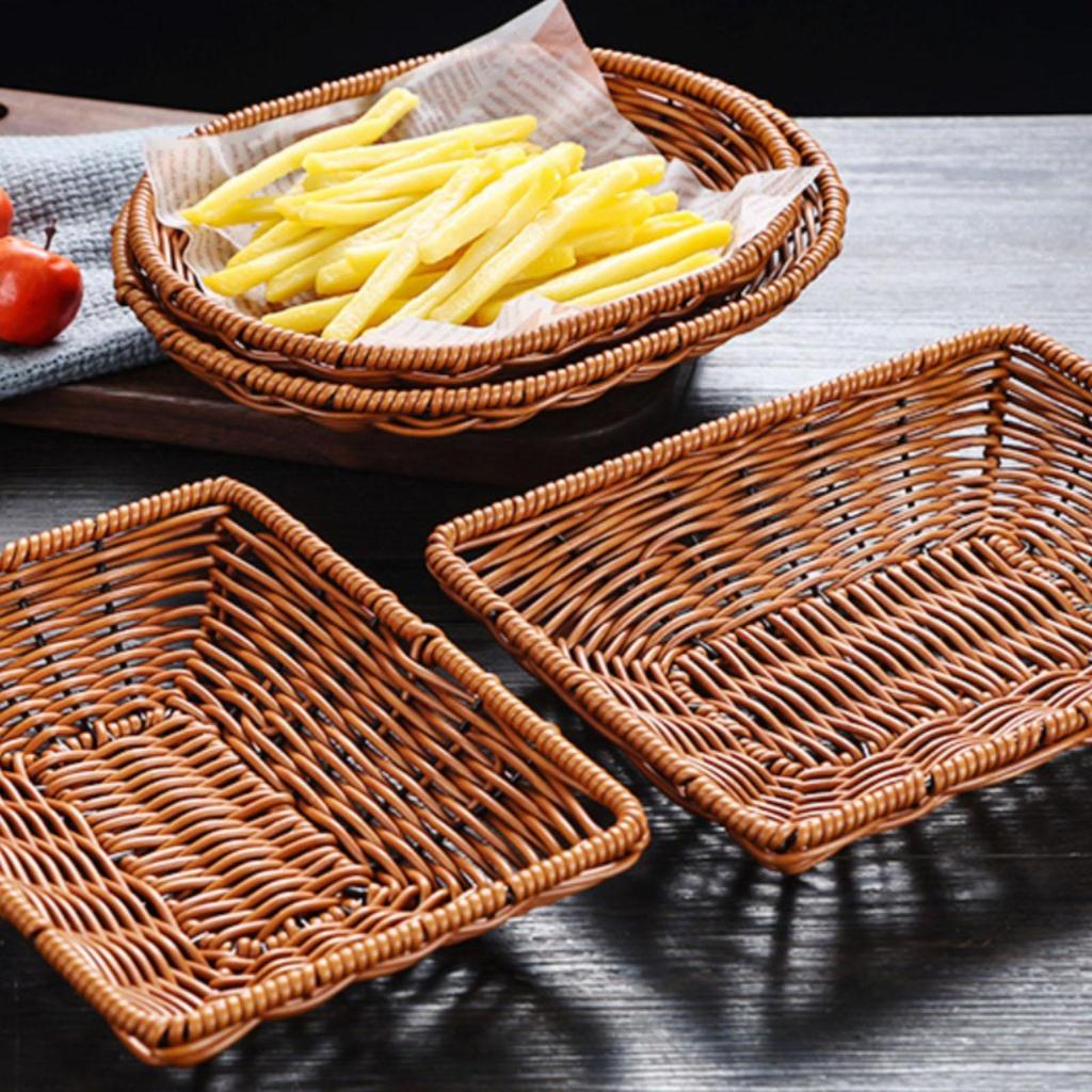 Braided Fruit Hand Woven Serving Tray Organizer Imitation Rattan Basket for Kitchen