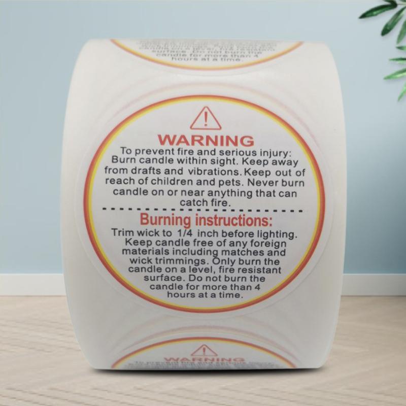 1.5 Inch 500Pcs/Roll Waterproof Candle Warning Label Candle Container Stickers