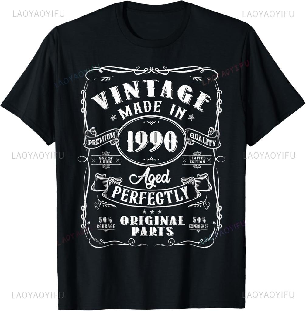 Vintage 35th Birthday Decorations Men Funny 1990 35 Birthday Custom Printed Graphic T Shirts Short Sleeve Camiseta Hombre