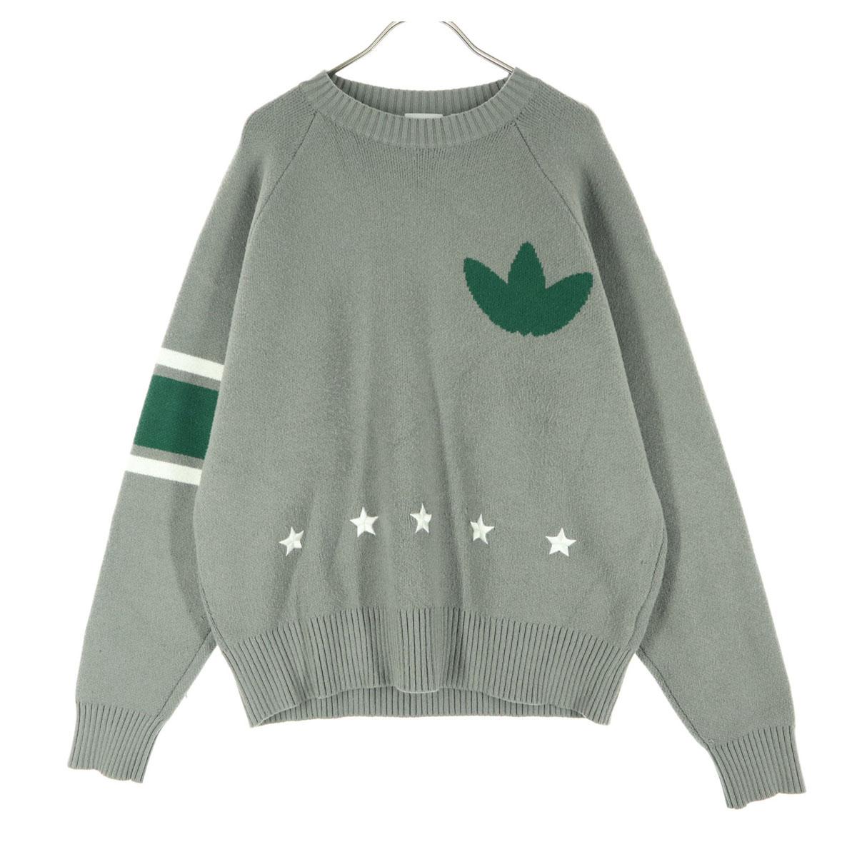 

adidas Логотип трилистника звездный узор Свитер с длинным рукавом S серый Мужской Б/у