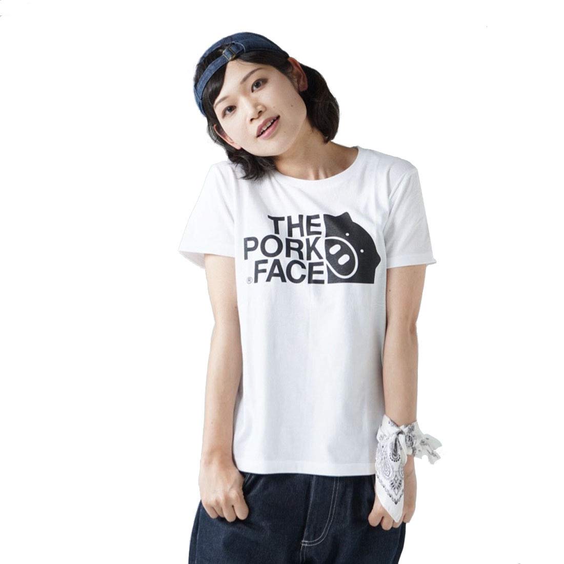 

Pork Cotton White GM Large Logo [The Face] 5.6oz Women s T-Shirt белый