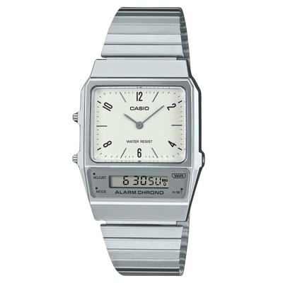 Vintage Analog Digital Dual Time Edelstahl Armband weißes Zifferblatt Quarz AQ-800E-7A2 Unisex Uhr