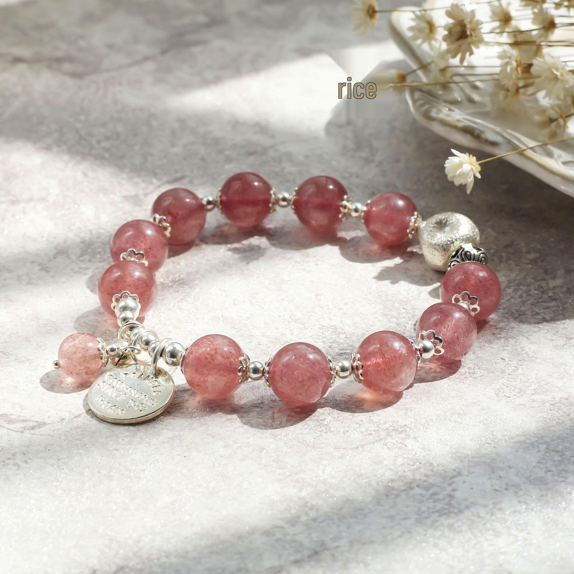 

Натуральный клубничный кристалл и браслет из бусин из серебра s925 для женщин 16-17 cm