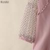 ZANZEA Damen durchsichtiges Netz-Patchwork 3/4-Ärmel Freizeitbluse
