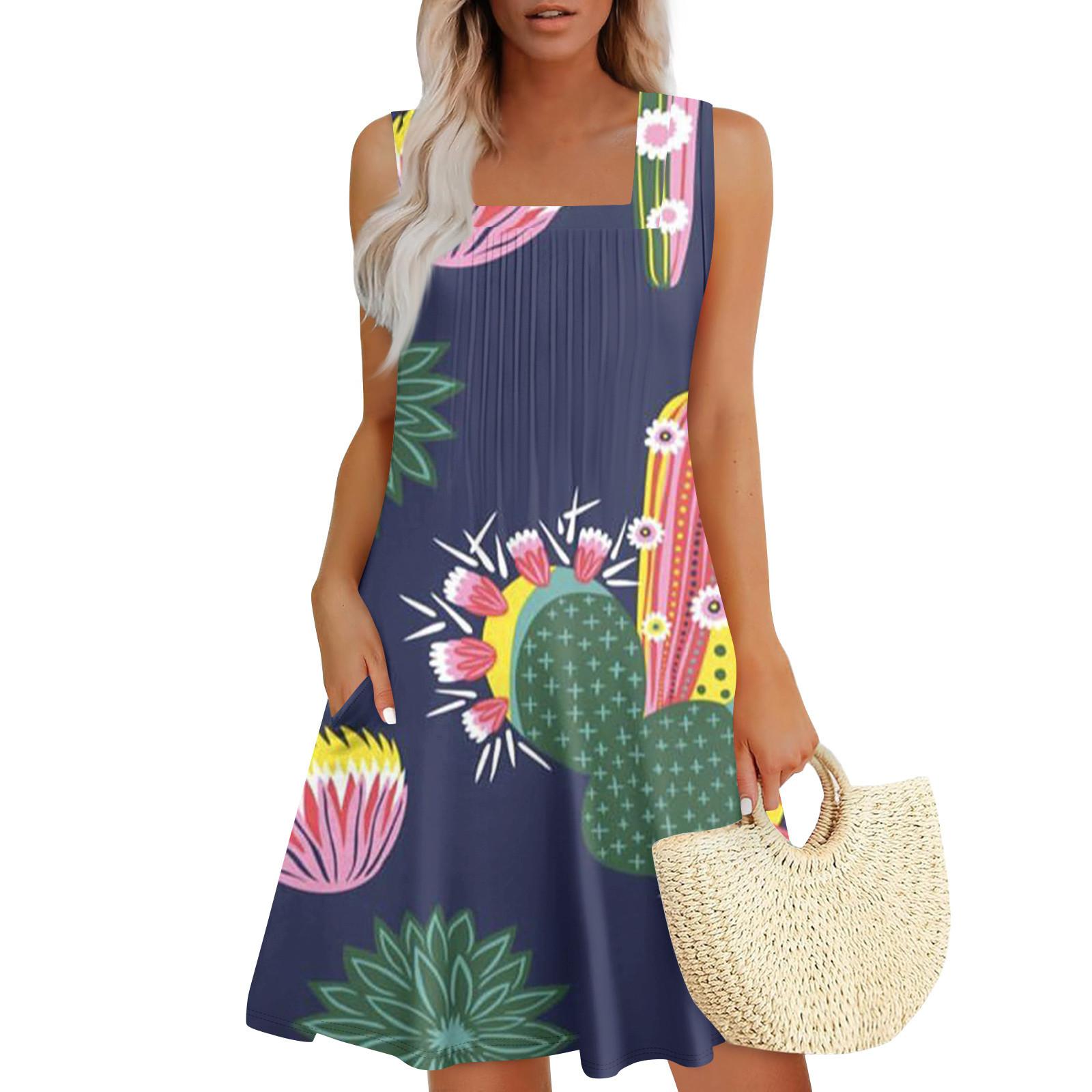 

Женские летние повседневные платья с карманами и гавайским принтом XXL тёмно-синий