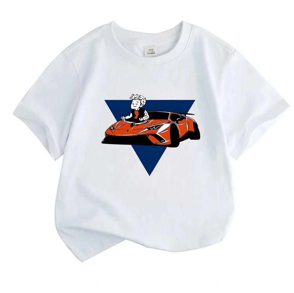 Kids Boys Girls Crew Neck Short Sleeve T-Shirt, 100% Cotton Casual Top, Cool Sports Racing Car Print, Comfortable Breathable Summer Daily Wear for Lit