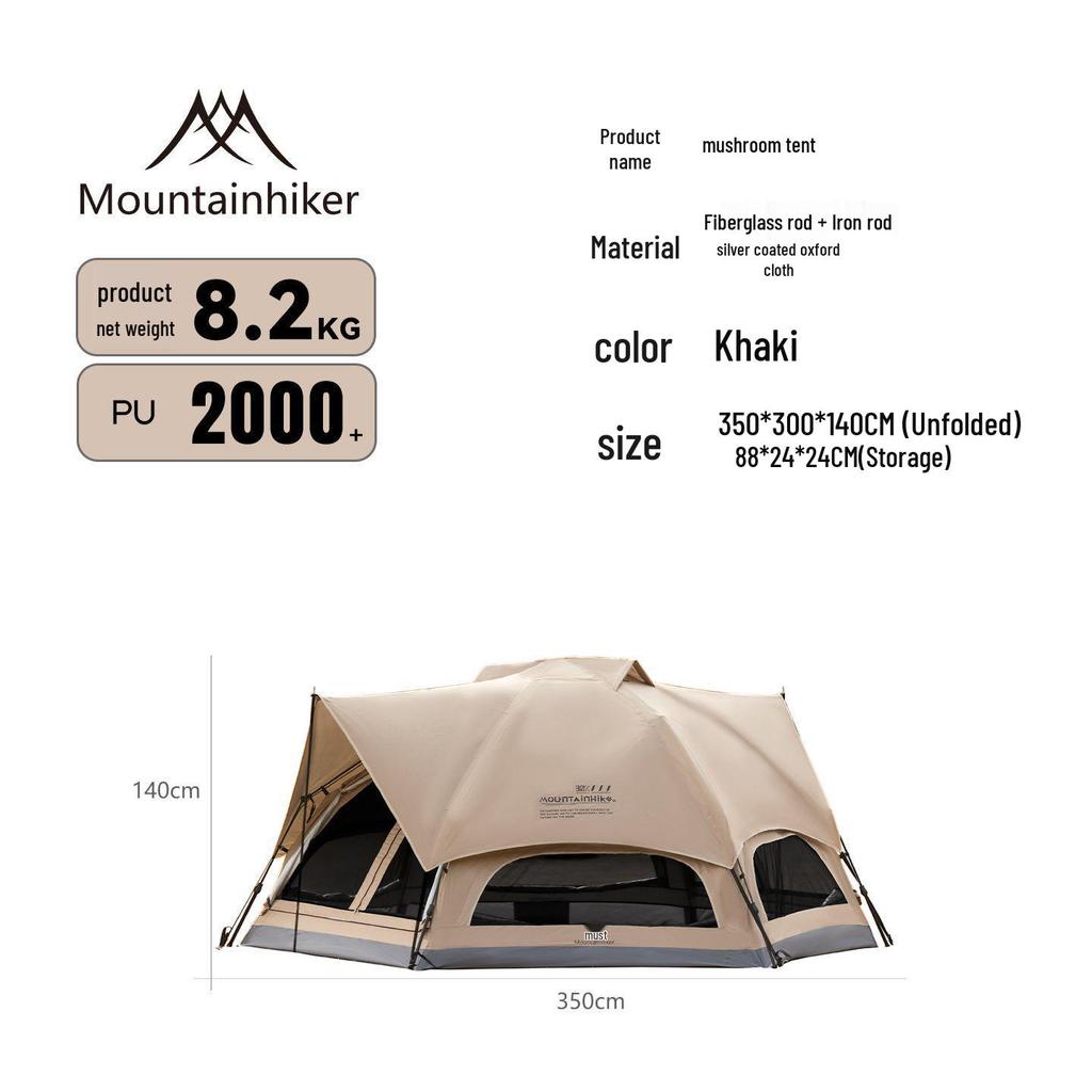 Quick-Open Mountain Mushroom Tent: Spacious, Ventilated, Rain & Sunproof, No-Setup Required for Outdoor Camping