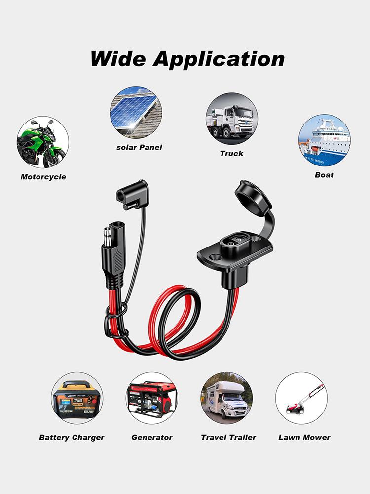 12AWG 30CM Waterproof Female Power Wire Connector Harness SAE Extension Cord Dustproof for Solar Panel Generator Battery Charger