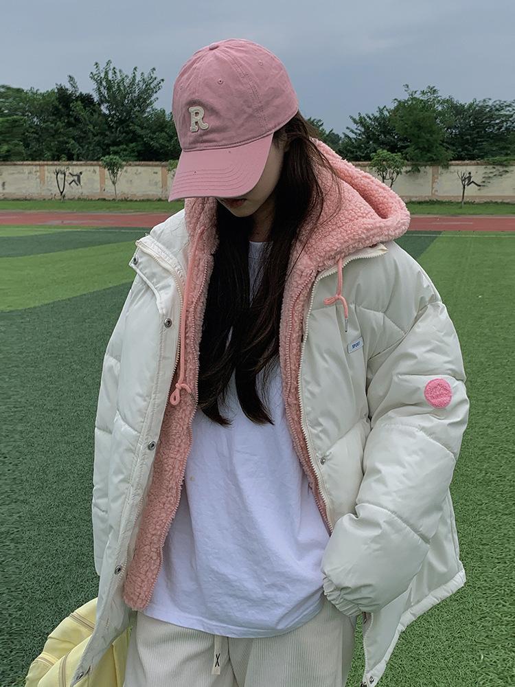 

Lamb wool splicing fake two pieces thickened hooded down cotton clothes women s year new couple cotton-padded coat XXL білий