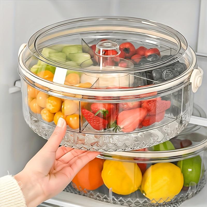 Transparent Divided Serving Tray with Lid & Dipping Sauce Section - Rotating Fruit Vegetable Tray for Party Picnic Catering