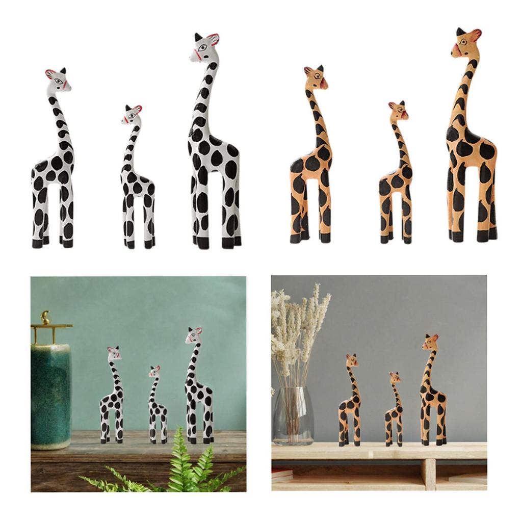 Sculpture de girafe en bois Nordique Sculptée à la main Peinte Ornement Pièce maîtresse Figurine pour Bureau à Domicile Décor de Salon Bibliothèque