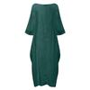 Women's Fashionable Color Round Neck 3/4 Sleeved Cotton Linen Casual Vacation Loose Long Dress