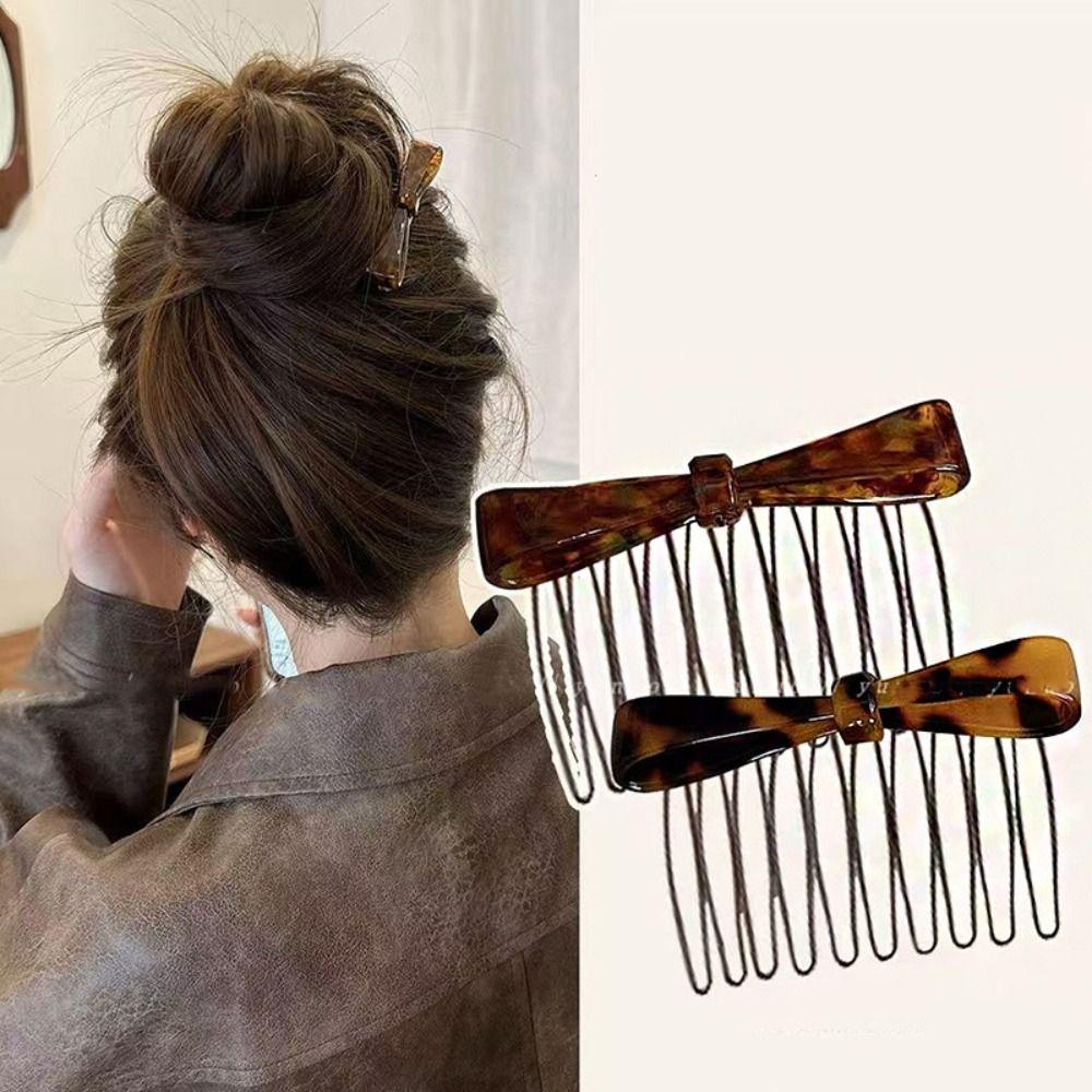 Teeth Acetic Acid Bow Hair Comb Fixed Combs Side Clip Cute Anti Slip Bangs Clip  Student