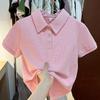 Women's Casual White Button-Up Polo Collar T-Shirt - Summer 2026 Stylish Versatile Short-Sleeved Top
