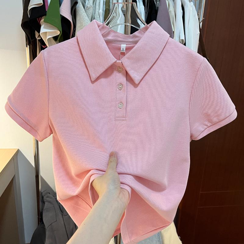 Women's Casual White Button-Up Polo Collar T-Shirt - Summer 2026 Stylish Versatile Short-Sleeved Top