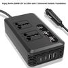200W Multifunctional Car Inverter 12V to 220V EU Sockets USB C Port Cigarette Lighter Plug for Drivers