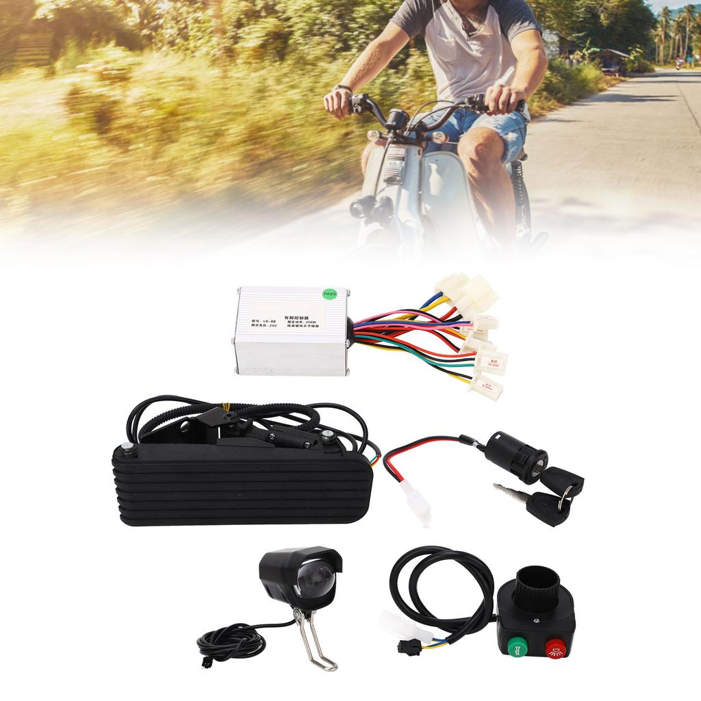 24V 250W Motor Brushed Controller Lithium Electric Bike Foot Pedal Throttle Headlight Speed Controller Kit