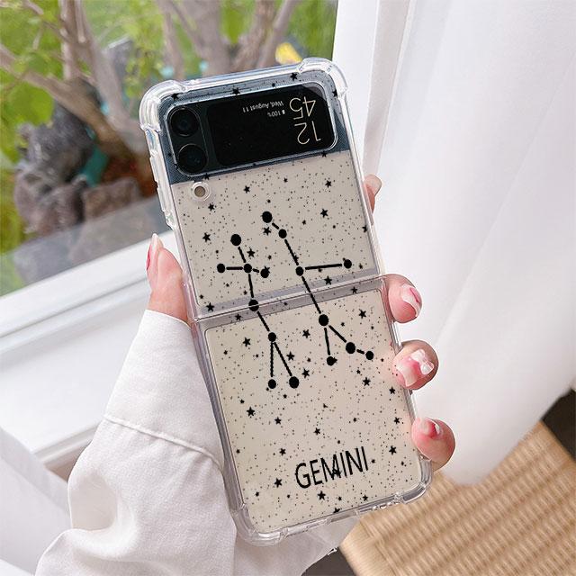 Twelve Constellations Luxury Case For Samsung Galaxy Z Flip 3 4 5G Funda Z Flip3 Clear PC Hard Shockproof Back Phone Coque