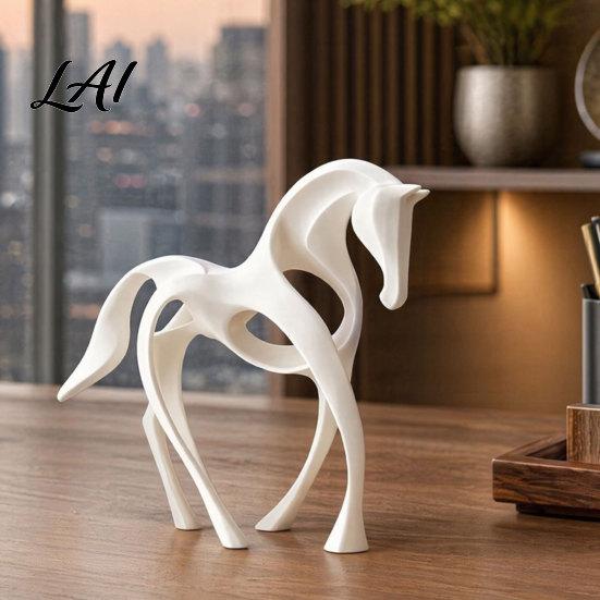 Living Room Horse Decor 3D Printed Abstract Statue Minimalist Hollow White Figurine for Ornament Desk Decor Animal Shape Home Statue