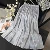 Pearlescent luster yarn pleated pleated skirt summer women medium and long hanging high waist a word 2025 new