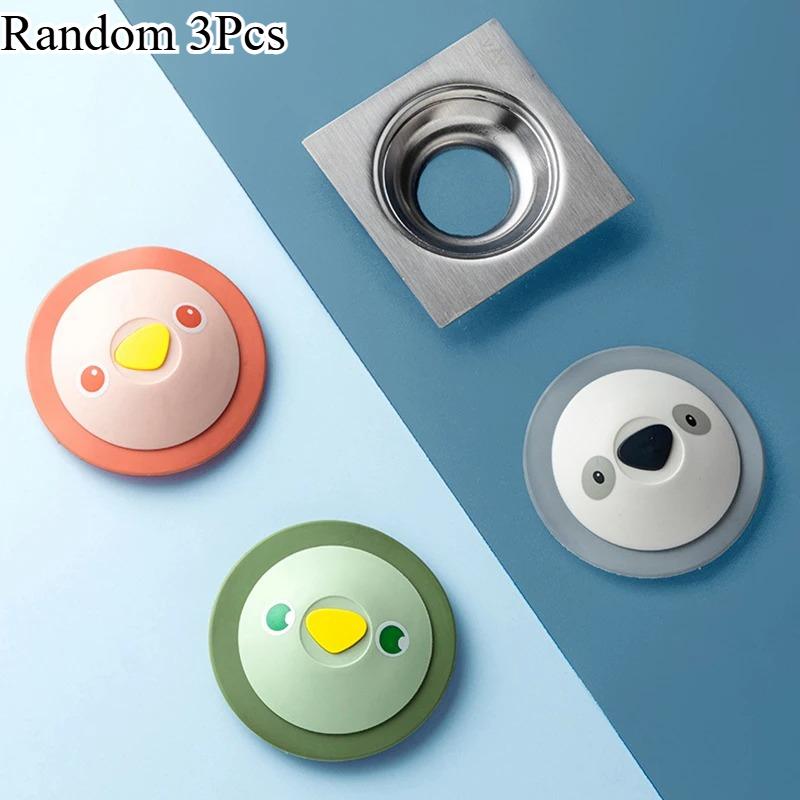 

3Pcs Cute Cartoon Animal Design Sink Drain Strainer Hair Catcher Irregular Bath Stopper Prevent Clogging Bathroom