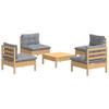 Vidaxl 5-Cz. Garden Lounge Set, Grey Cushions, Pine
