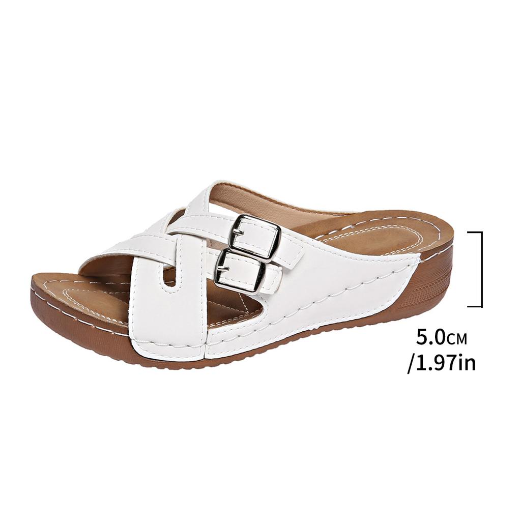 Fashion Fashion Cross Straps Platform Slippers Women Comfort Double Buckle Wedge Sandals Woman Summer 2025 Anti Slip Casual Beach Shoes