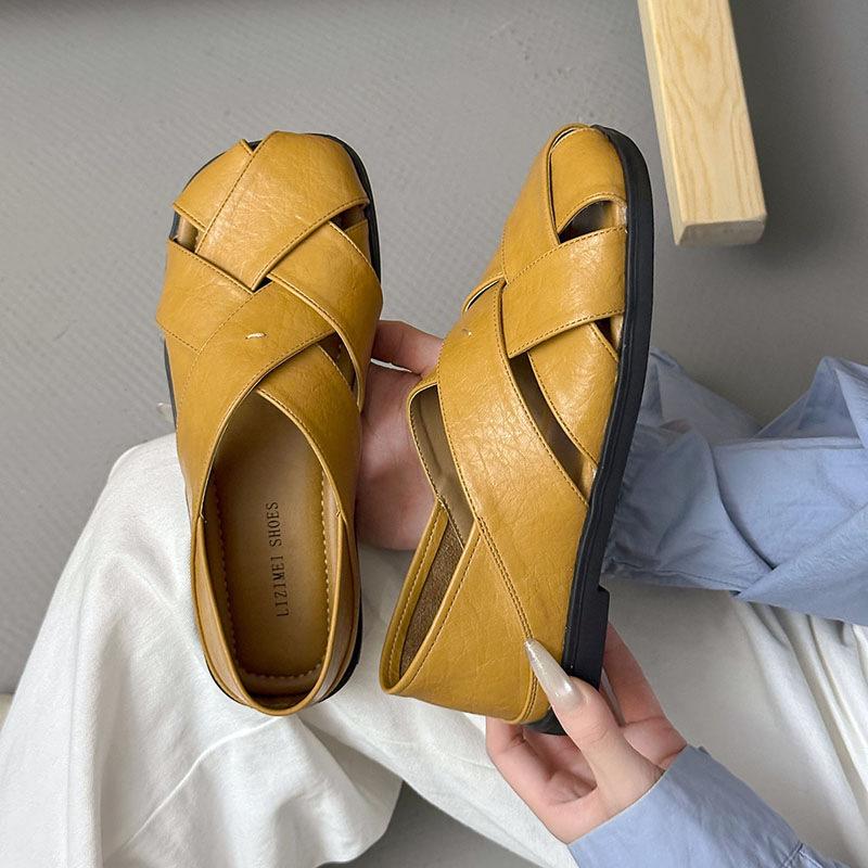 

Literature and art Fansen flat-soled sandals women s soft leather back bag heel Roman shoes 2025 summer new soft-soled women s sandals 40 оранжевый