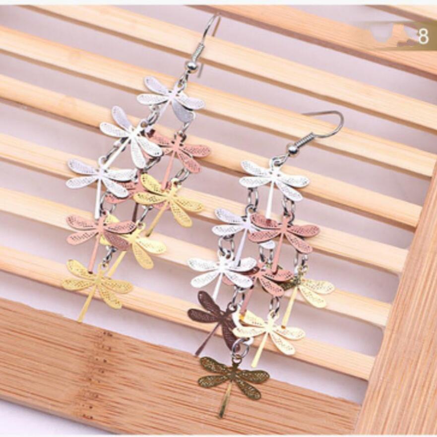 1 Pair Fashion Women Lady Elegant Dragonfly Dangle Ear Stud Earrings