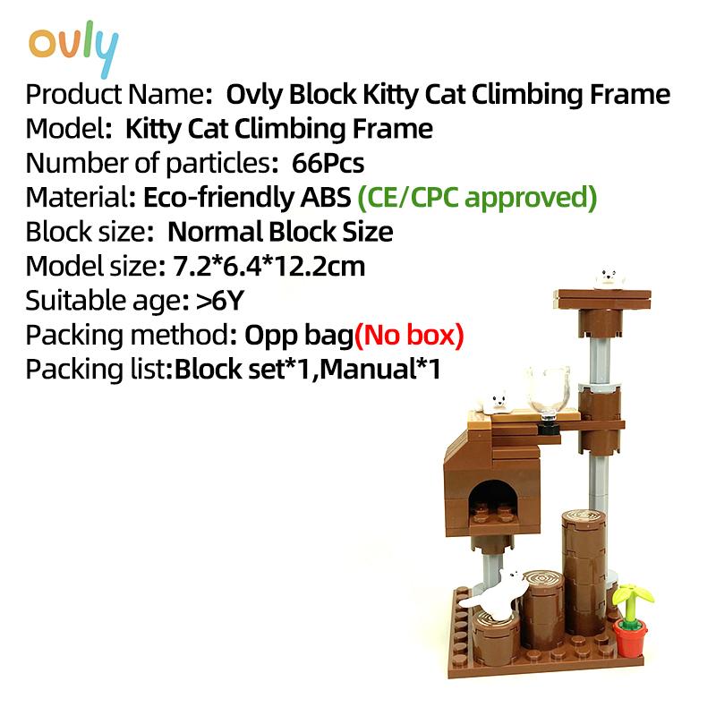 Ovly Kitty Cat Climbing Frame MOC Parts Set Animals DIY Building Block Kit Kids Gift with Manual Kitty Room