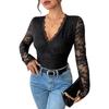 2025 Elegant European & American Lace V-neck Black Jumpsuit with Sexy Hollow Back.