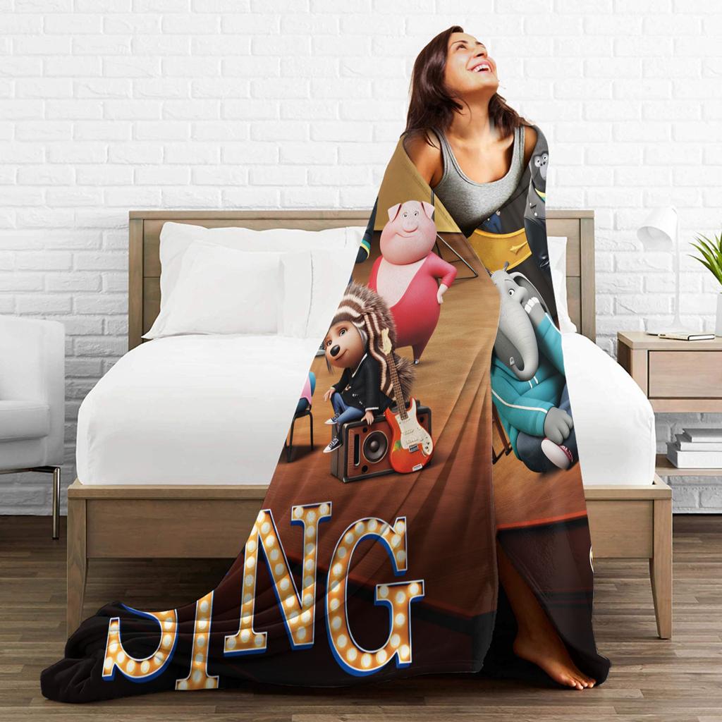 Warm Soft Blanket Camping Sing 2 Movie Characters Buster Ash Bedding Throws Flannel Bedspread For Couch Chair Sofa Bed Cover