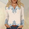 Women's Fashion Casual Printed V-neck Long Sleeve Button Up T-shirt Top