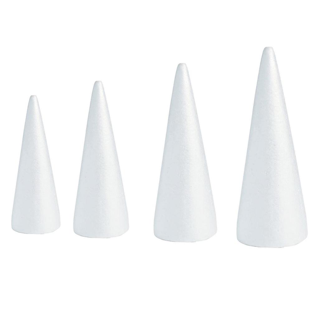24 Pieces Craft Foam Cones 4 Sizes Handmade Decors White Polystyrene Cones for Festival Holiday Wedding Celebration Crafting
