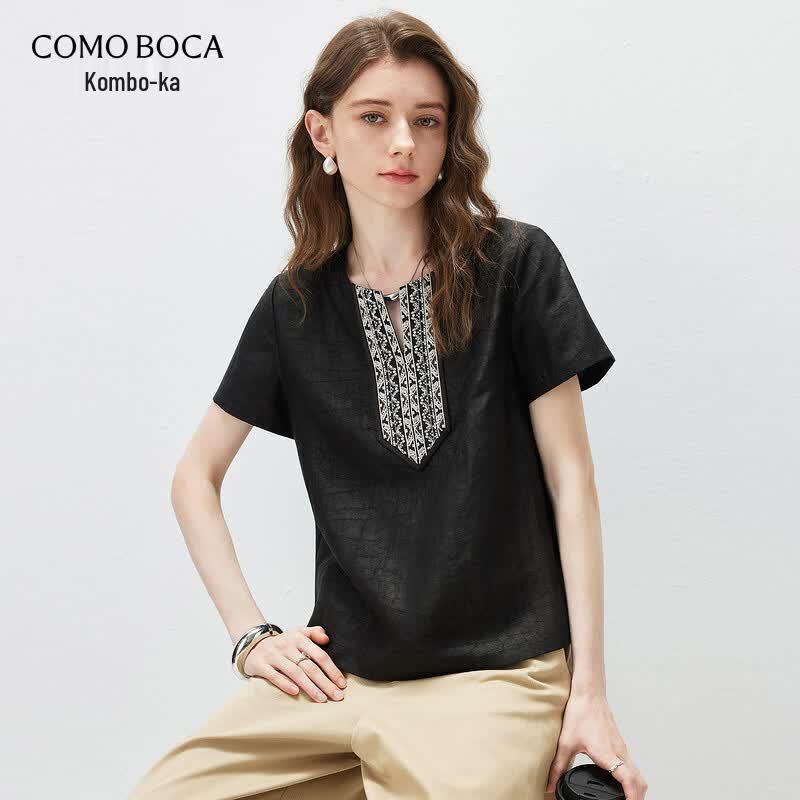 

Kemongboka Women s Retro Embroidered Xiangyunsha Silk Top XL