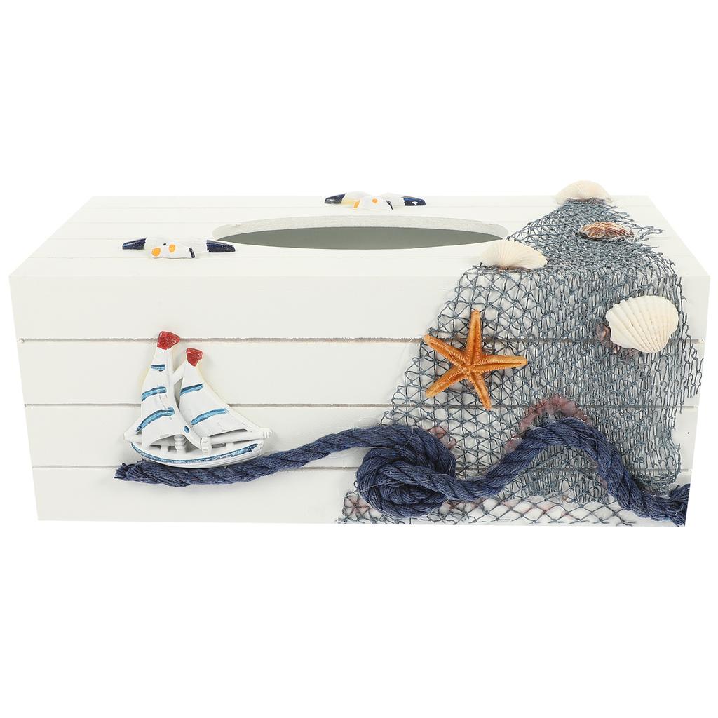 1pcs Wooden Tissue Box Holder Mediterranean Style Compact Napkin Storage Case For Living Room Bedroom Office Desktop Tissue