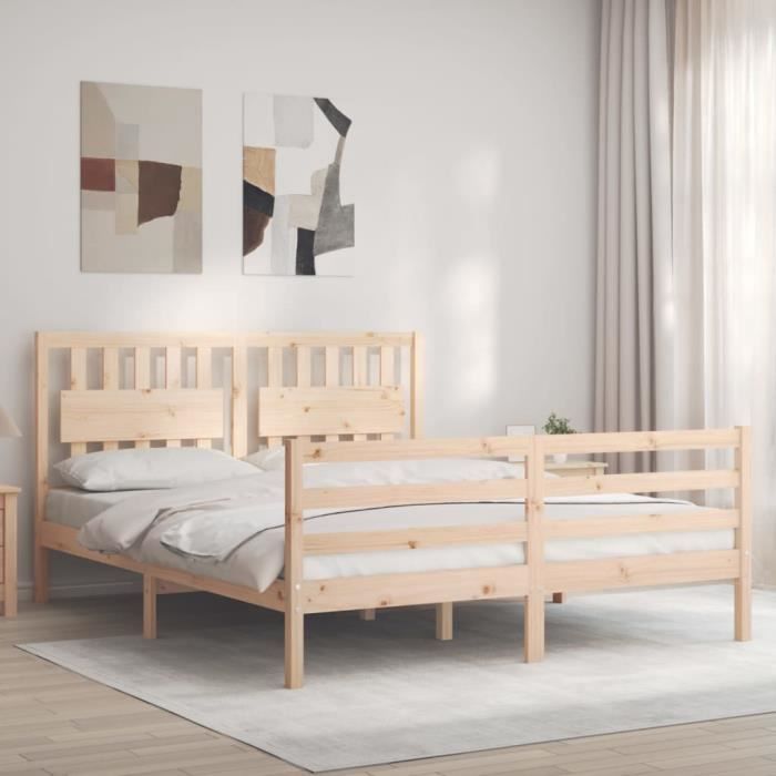 VidaXL Cadre de lit avec tête de lit 160x200 cm bois massif 3194321