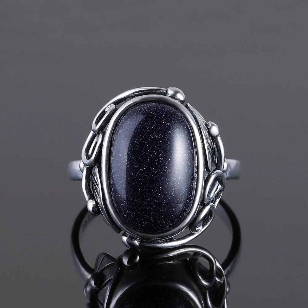 S Srebrny Pierścionek dla Kobiet Owalny Okrągły Kształt Kropli Wody Naturalny Błękitny Piaskowiec Pierścionek Prezent Kształt Słońca Retro Luksusowy Delikatny