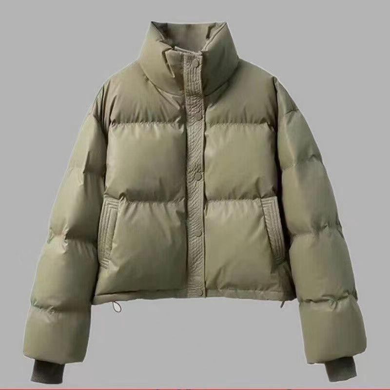 Tvättfri Läderolja Vinterkappa: Förtjockad, Varm, Koreansk stil, Ståkrage, Kort längd, Åldersreducerande, Lätt lyxig damjacka.