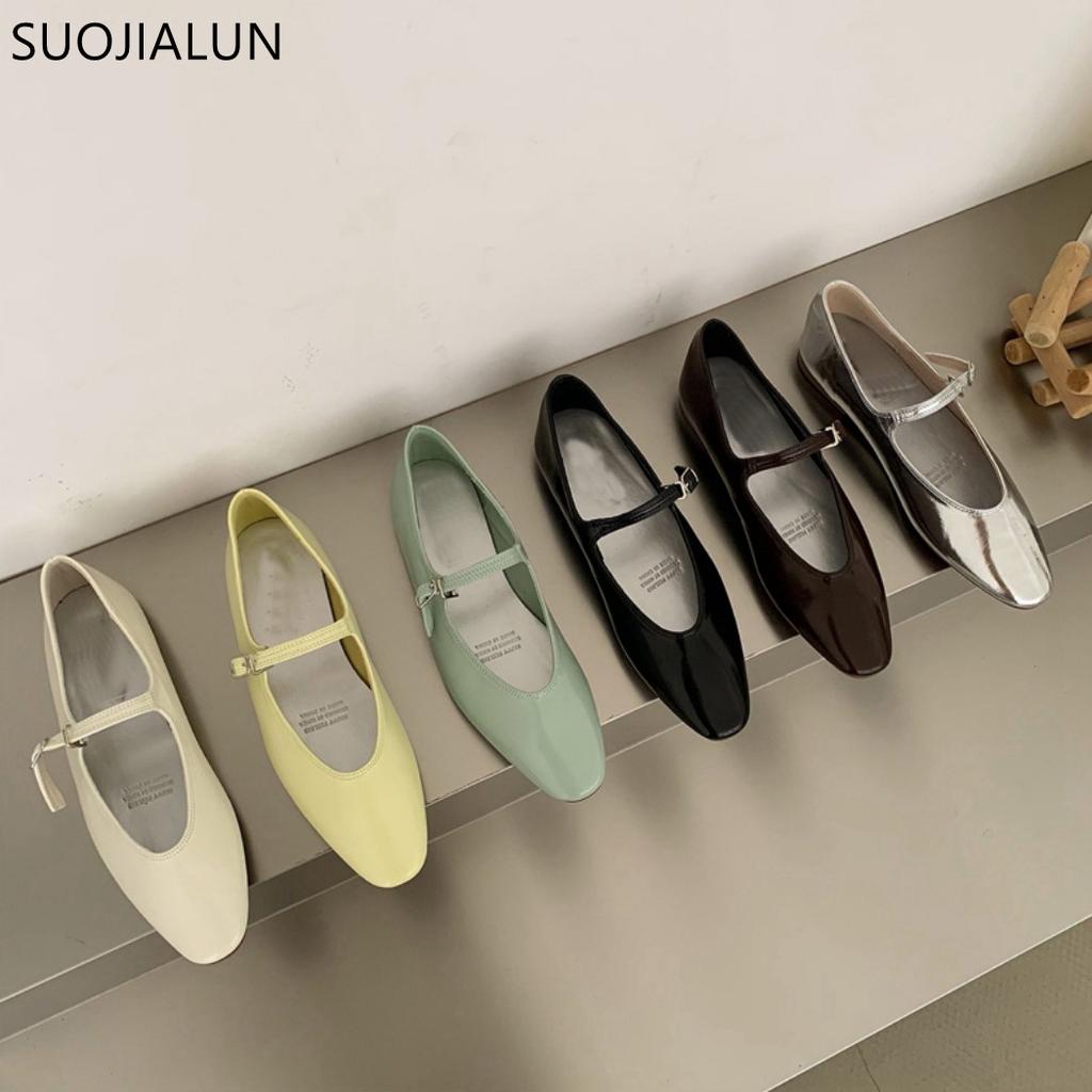 Fashion SUOJIALUN 2025 Summer New Women Flat Shoes Fashion Shallow Ladies Casual Soft Mary Jane Shoes Outdoor Dress Flat Ballet Shoes